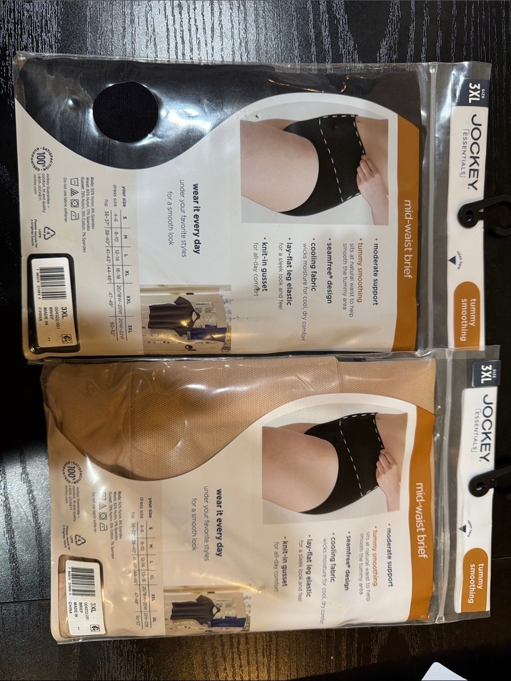 Jockey Essentials Mid-Waist Tummy Smoothing Briefs - Black, nude 2 pair per pack - Picture 4 of 9